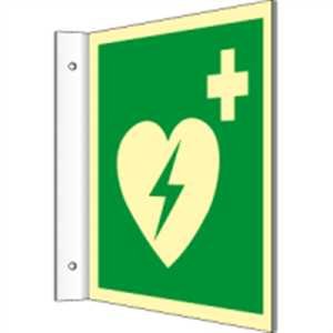 Fahnenschild Defibrillator 15 x 15 x 1,4 cm Aluminium (langnachleuchtend)