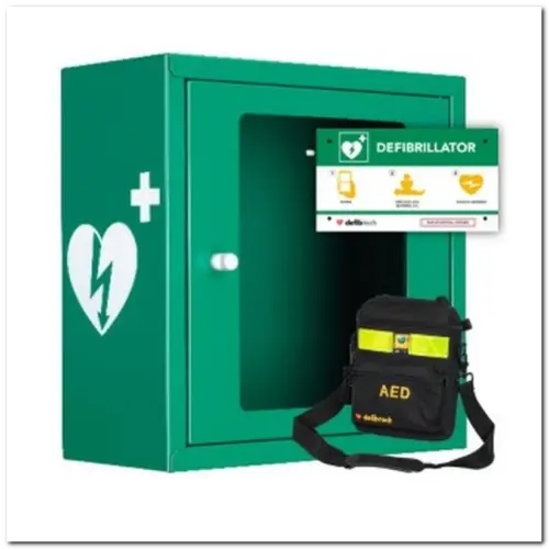Defibtech AED Schutzschrank grün mit Alarm für Defibrillator